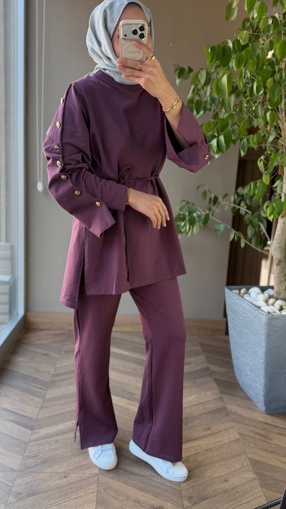 VERA Gold Düğme Detaylı Takım | Bordo