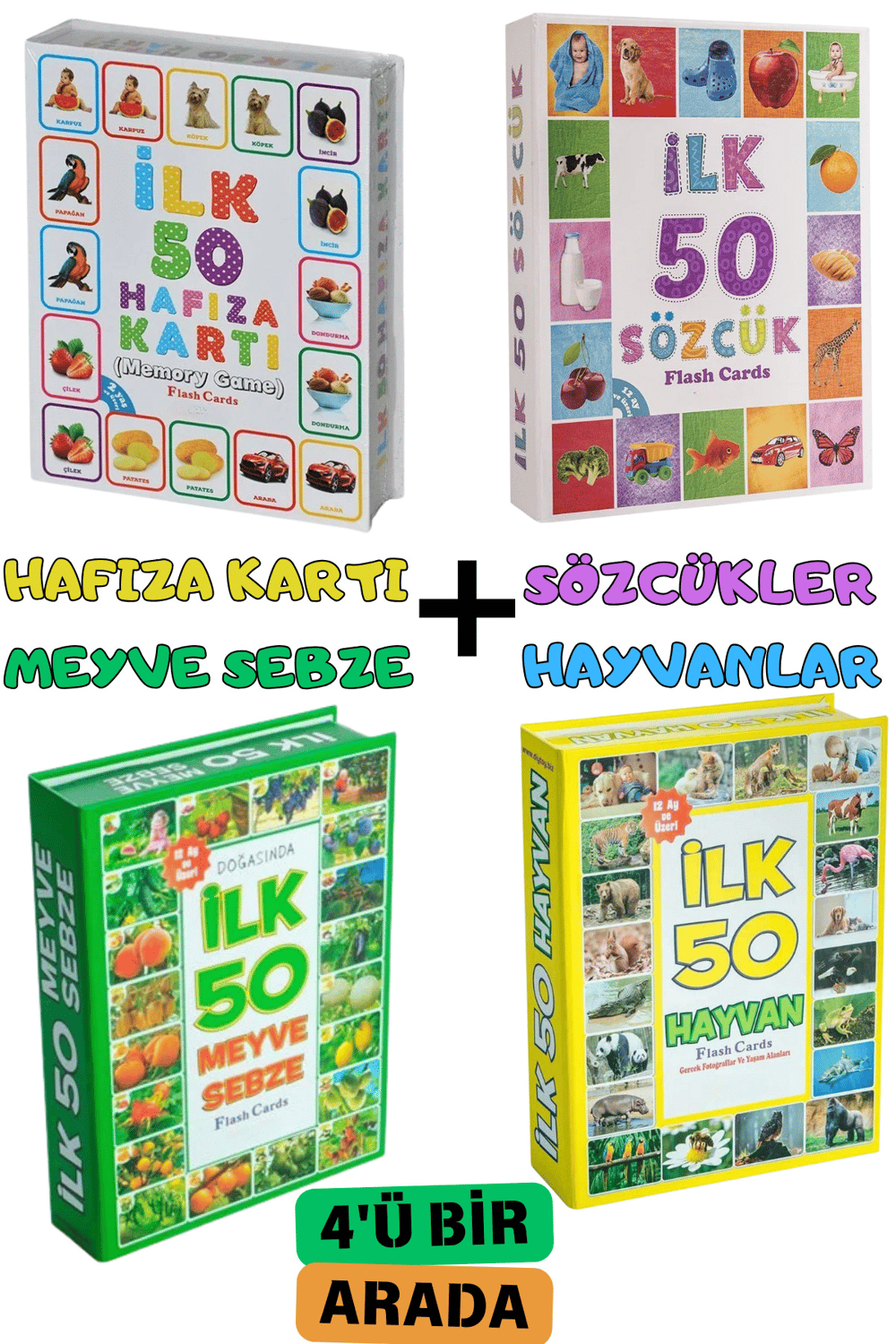 Oyuncak Minik Bebeğimin İlk 50 Hafıza - Sözcük - Meyve Sebze - Hayvan - Eğitici Zeka Flash Kart Set