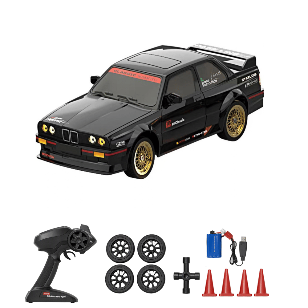 Oyuncak Uzaktan Kumandalı 50 KM/H Hızlı Drift Araba ESP Denge Sistemli 370 Motorlu Şarjlı LED Işıklı RC Araba 27,5 cm (Siyah)