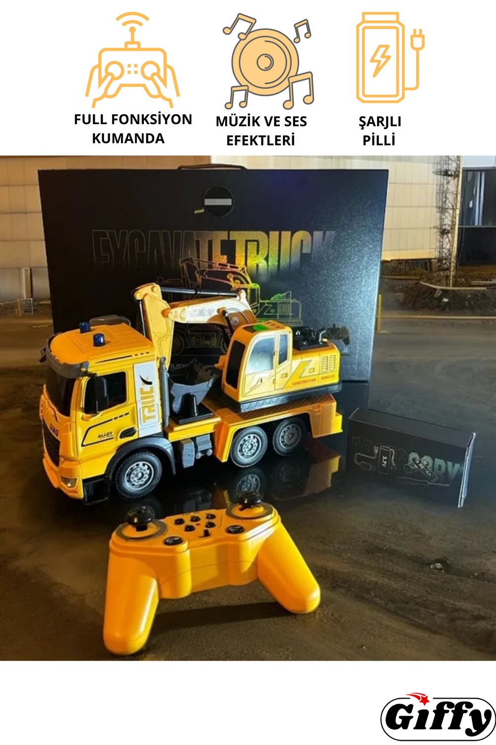 Oyuncak Uzaktan Kumandalı Metal Excavate Truck Şarjlı Sesli Işıklı Kepçe Kazıcı Ekskavatör
