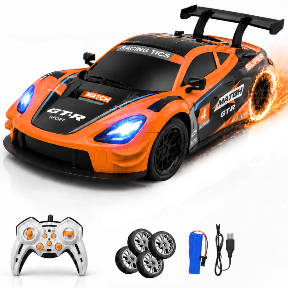 Uzaktan Kumandalı 2 Teker Kıvılcım Efektli Drift Yarış Arabası Şarjlı Led Işıklı Sesli RC Spor Araba Sert Malzemeden Üretilmiştir Gerçekçi Tasarım (Turuncu)