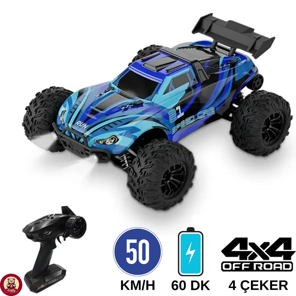 Uzaktan Kumandalı 50 Km/Hız Yapan RC Araba, SUV 4X4 Full İç Metal Kasa Şarjlı Fonksiyonlu Dev Araba (Mavi)