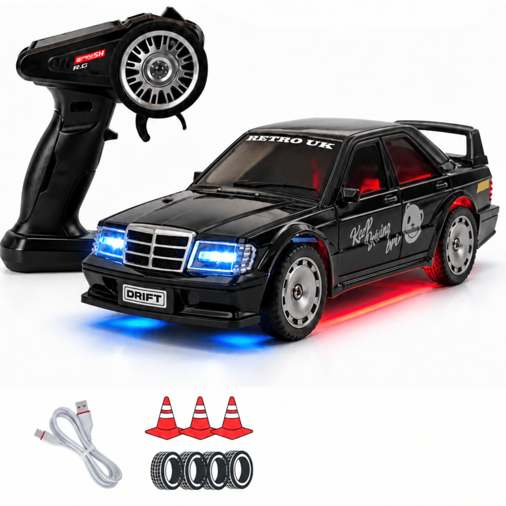 Uzaktan Kumandalı Mini Drift BMW EVO30 Model Araba Dahili Şarjlı Işıklı 4x4 Taşıma Kumandalı Hız Hassasiyetli ve Kademeli ,Kuka ve Drift Tekerleri HEDİYE 1:43 Ölçek (Siyah)