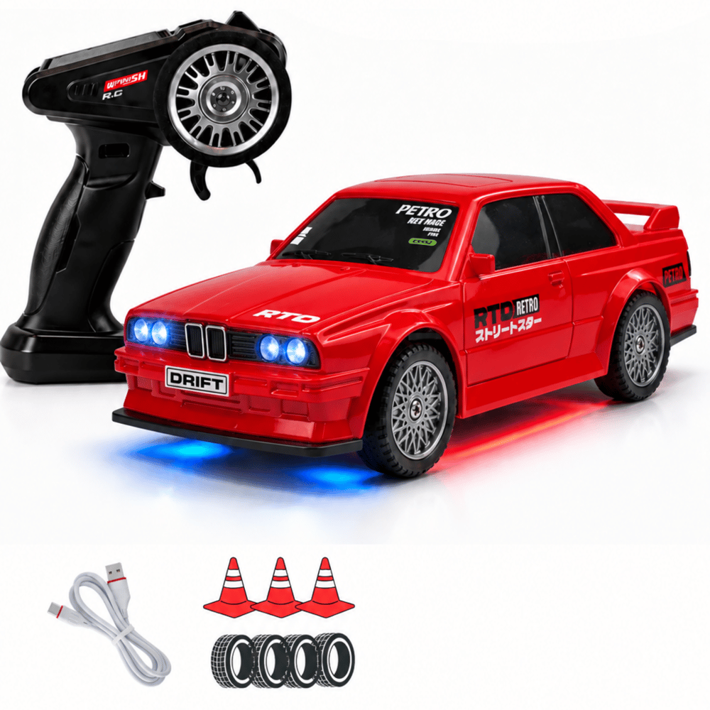Uzaktan Kumandalı Mini Drift BMW EVO30 Model Araba Dahili Şarjlı Işıklı 4x4 Taşıma Kumandalı Hız Hassasiyetli ve Kademeli ,Kuka ve Drift Tekerleri HEDİYE 1:43 Ölçek (Kırmızı)