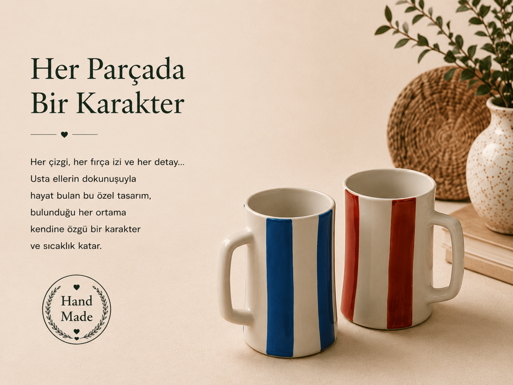 Hand Made Seramik Bira Bardağı 2'li Set