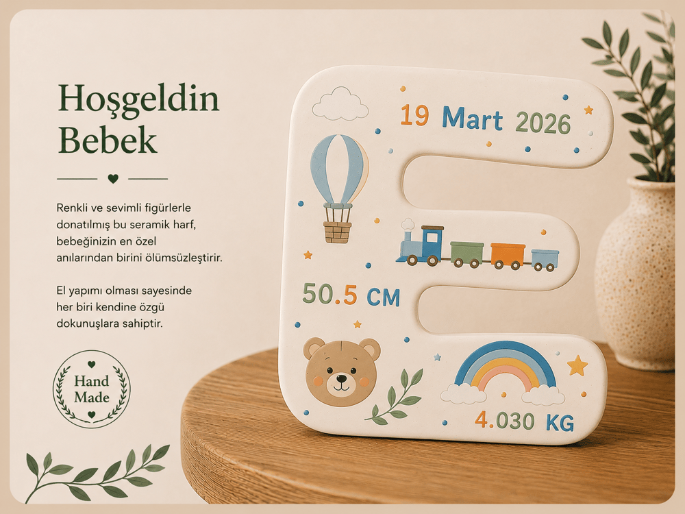 Seramik Bebek Baş Harfi Duvar Süsü