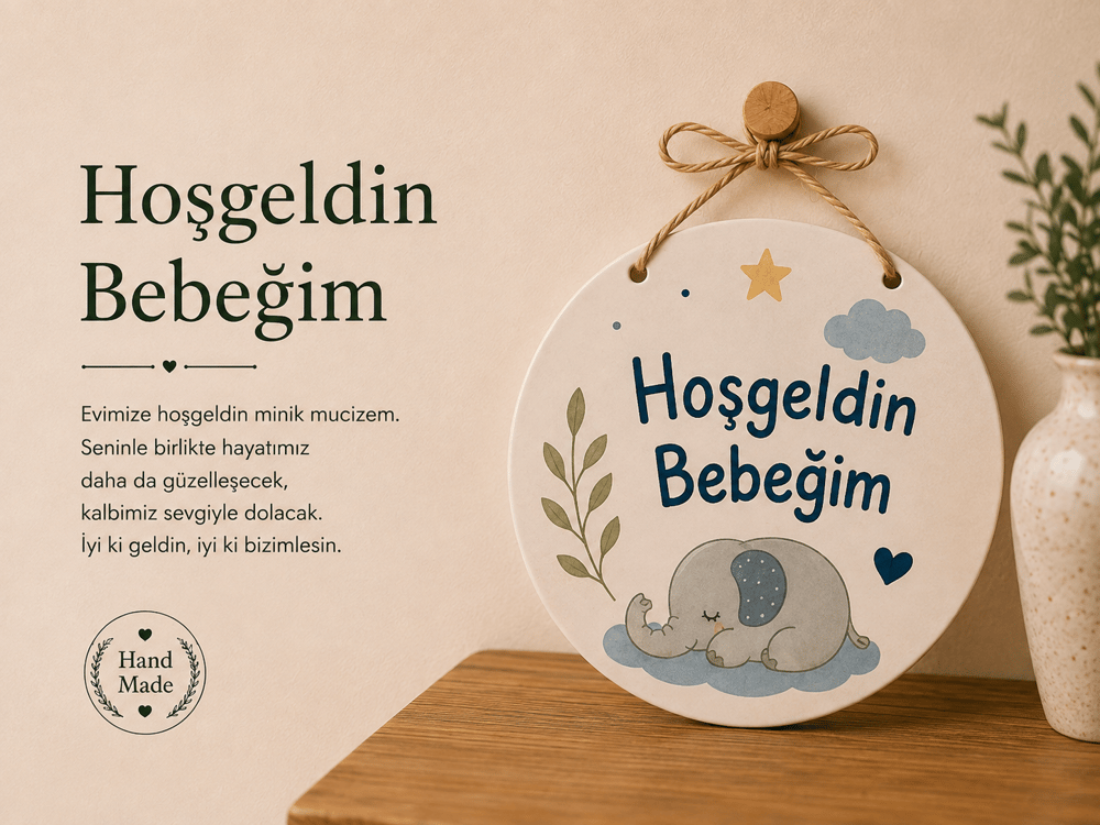 Seramik Hos Geldin Bebeğim Kapı Süsü