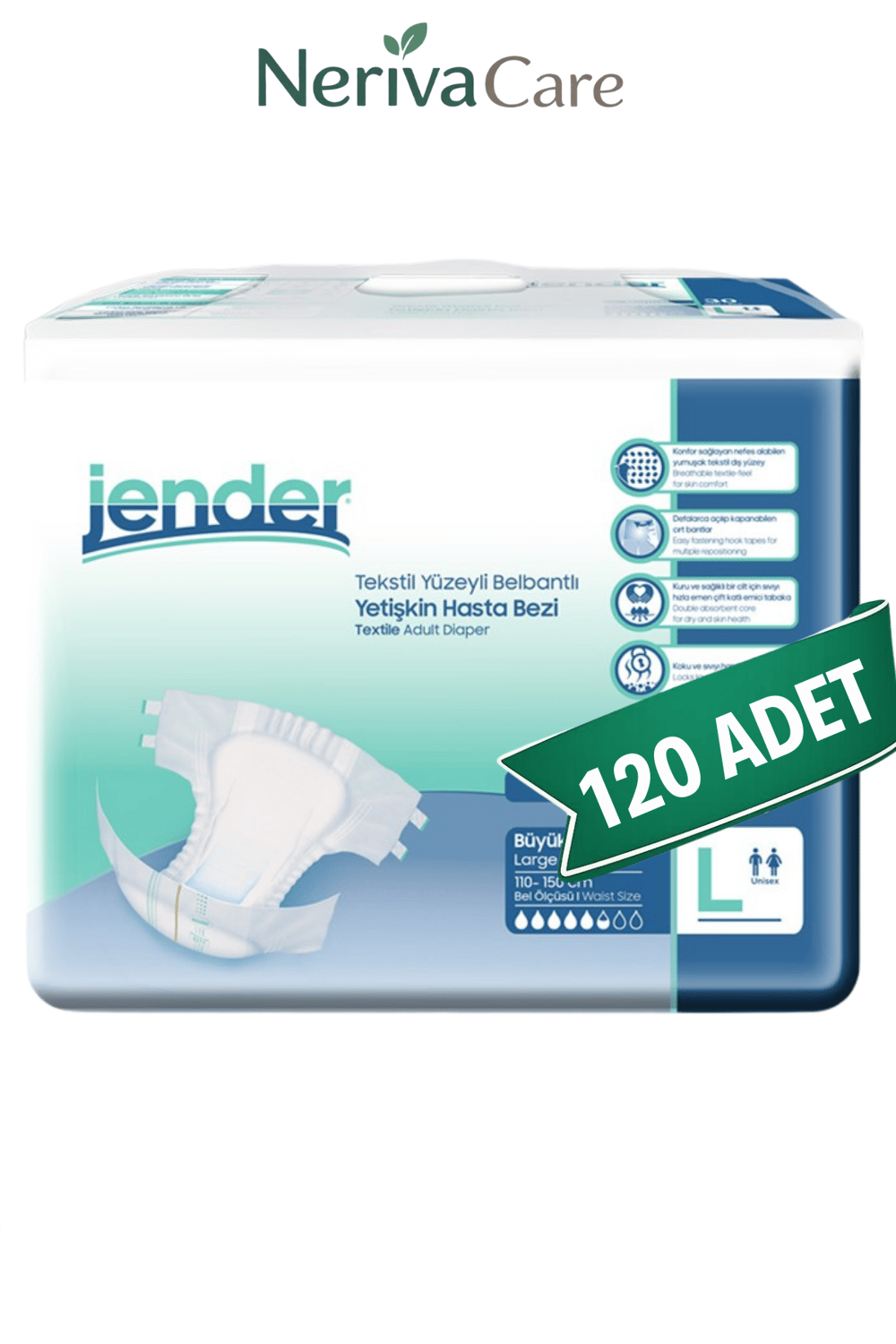 Jender Yetişkin Hasta Bezi Bel Bantlı L Beden 120 Adet | Orta EmicilikBelbantlı Hasta BezlerinerivacareJender Yetişkin Hasta Bezi Bel Bantlı Hasta Bezi L Beden 120 Adet | Large Boy Orta Emicilik