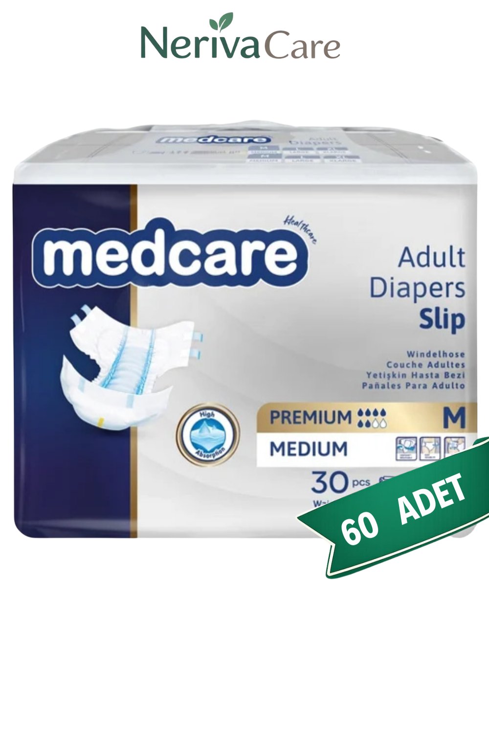 Medcare Premium Bel Bantlı Hasta Bezi 6 Damla Medium Orta Boy M Beden 30'lu 2 Paket 60 AdetBel Bantlı Hasta BezlerinerivacareMedcare Premium Bel Bantlı Hasta Bezi (M), 6 damlalı yüksek emiş gücü ve yumuşak tekstil yüzeyiyle uzun süreli kuruluk sağlar. OrtBelbantlı Hasta BezlerinerivacareMedcare Premium Bel Bantlı Hasta Bezi 6 Damla Medium Orta Boy M Beden 30'lu 2 Paket 60 Adet