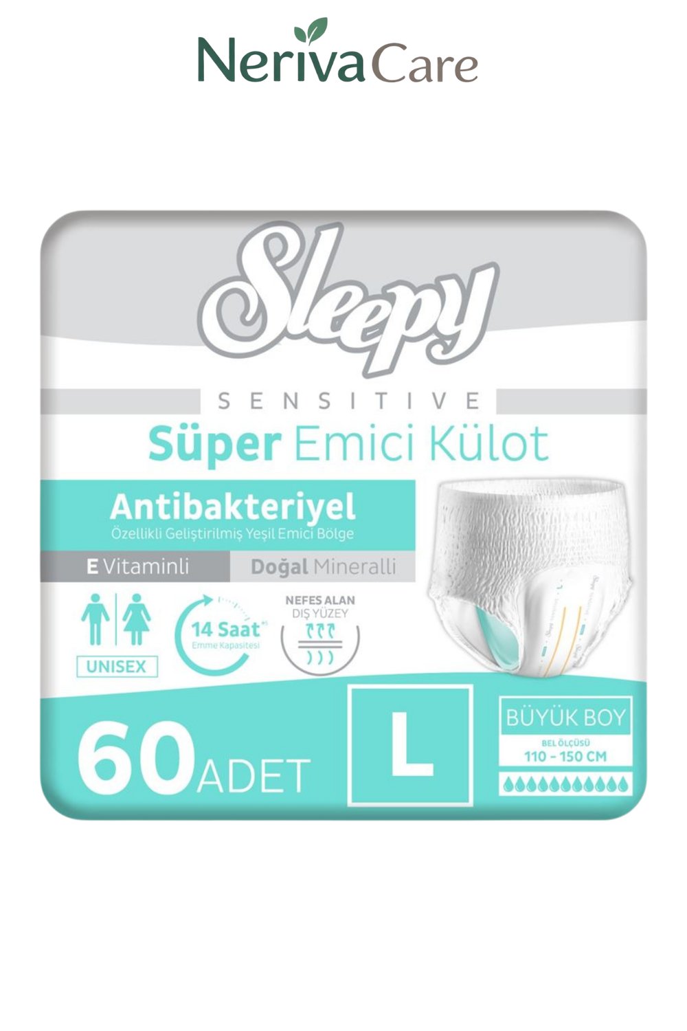 TENA Slip Maxi Bel Bantlı Hasta Bezi, Büyük Boy (L), 8 Damla, 24'lü 3 Paket 72 AdetBel Bantlı Hasta BezlerinerivacareTENA Slip Maxi (L), 8 damlalı ultra emiş kapasitesiyle güçlü koruma sunan bel bantlı yetişkin hasta bezidir. Ayarlanabilir yapışkan bantKülot Hasta Bezleri (Emici Külot)nerivacareSleepy Sensitive Antibakteriyel Emici Külot Large 30x2 60 Adet