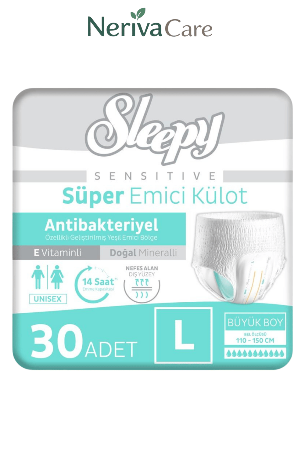 TENA Slip Maxi Bel Bantlı Hasta Bezi, Büyük Boy (L), 8 Damla, 24'lü 3 Paket 72 AdetBel Bantlı Hasta BezlerinerivacareTENA Slip Maxi (L), 8 damlalı ultra emiş kapasitesiyle güçlü koruma sunan bel bantlı yetişkin hasta bezidir. Ayarlanabilir yapışkan bantKülot Hasta Bezleri (Emici Külot)nerivacareSleepy Sensitive Antibakteriyel Emici Külot Large 30 Adet