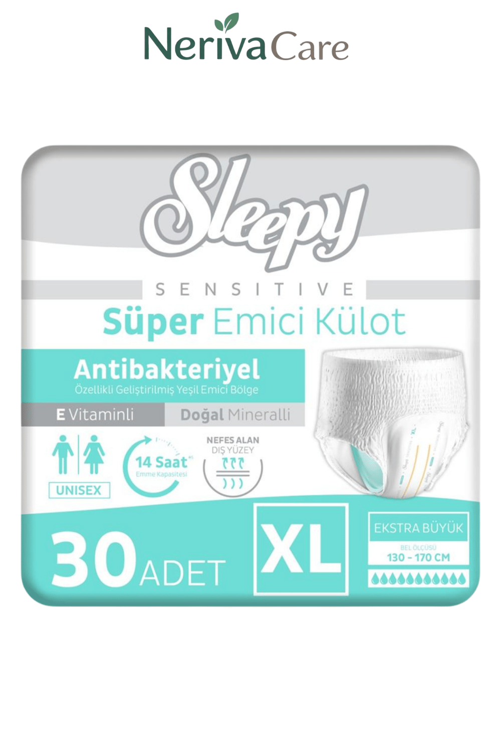 TENA Slip Maxi Bel Bantlı Hasta Bezi, Büyük Boy (L), 8 Damla, 24'lü 3 Paket 72 AdetBel Bantlı Hasta BezlerinerivacareTENA Slip Maxi (L), 8 damlalı ultra emiş kapasitesiyle güçlü koruma sunan bel bantlı yetişkin hasta bezidir. Ayarlanabilir yapışkan bantKülot Hasta Bezleri (Emici Külot)nerivacareSleepy Sensitive Antibakteriyel Emici Külot Xlarge 30 Adet