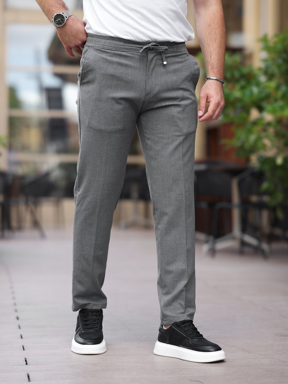 Basic Likralı Orta Gri Jogger Pantolon