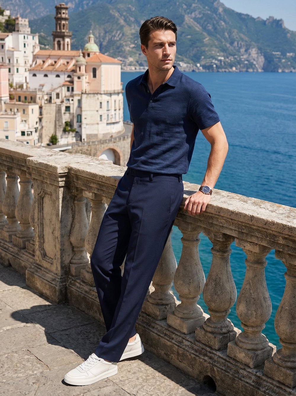 Gizli Düğme Detaylı Şık Slim Fit Lacivert Kumaş Pantolon