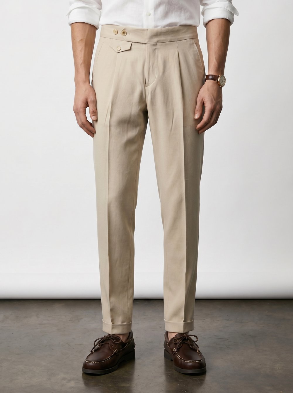 Yeni Premium Pileli Old Money Kumaş Krem Pantolon