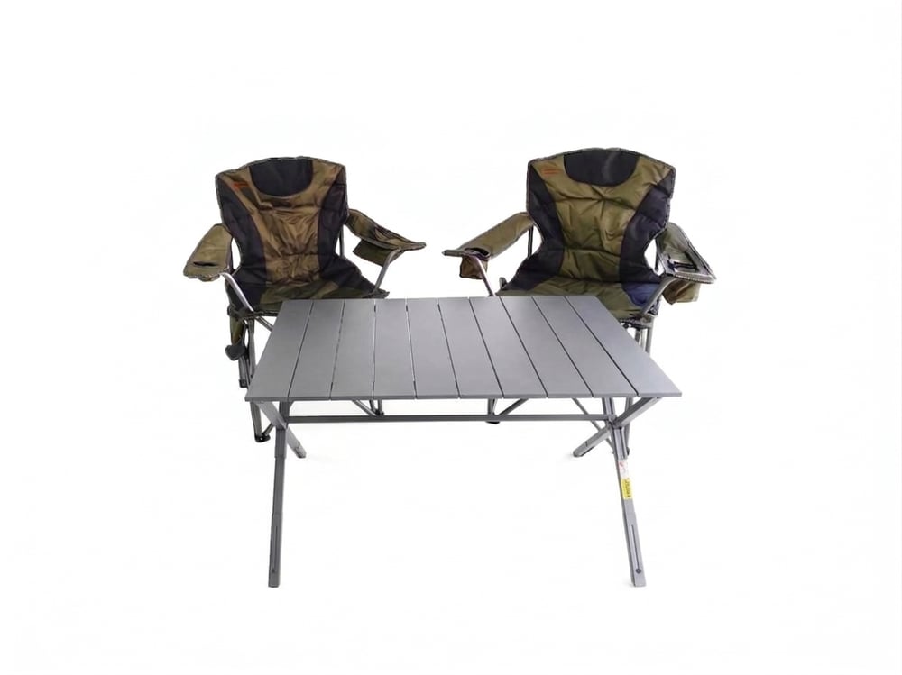 2 adet AlphaBack R108 Katlanır Kamp Sandalyesi Shadow Moss + Kamp Masası Seti