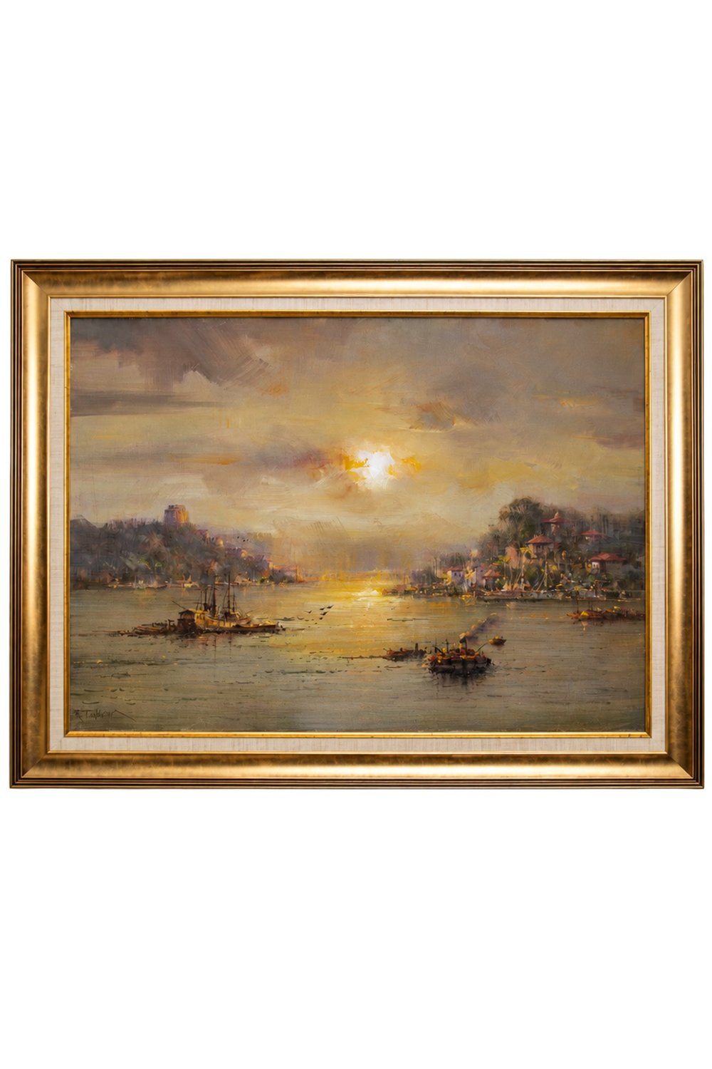Remzi Taşkıran İstanbul Boğazı Gün Batımı Yağlı Boya Tablo