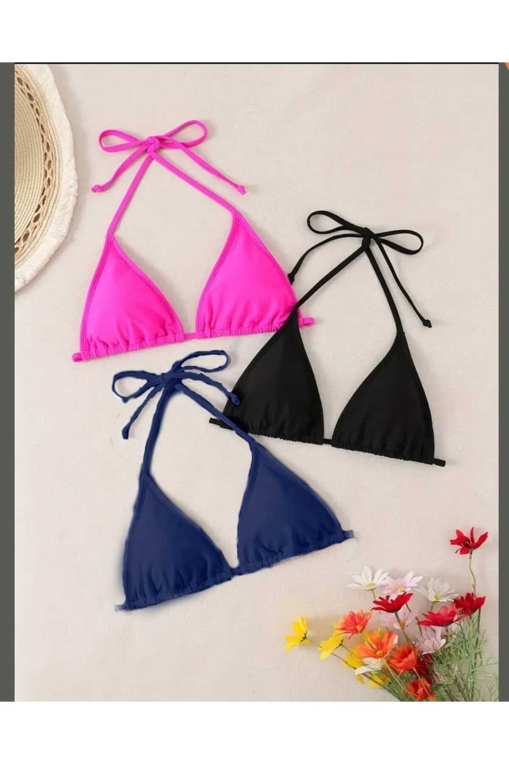 3lü Ayrı Renk Bikini Üstü Set