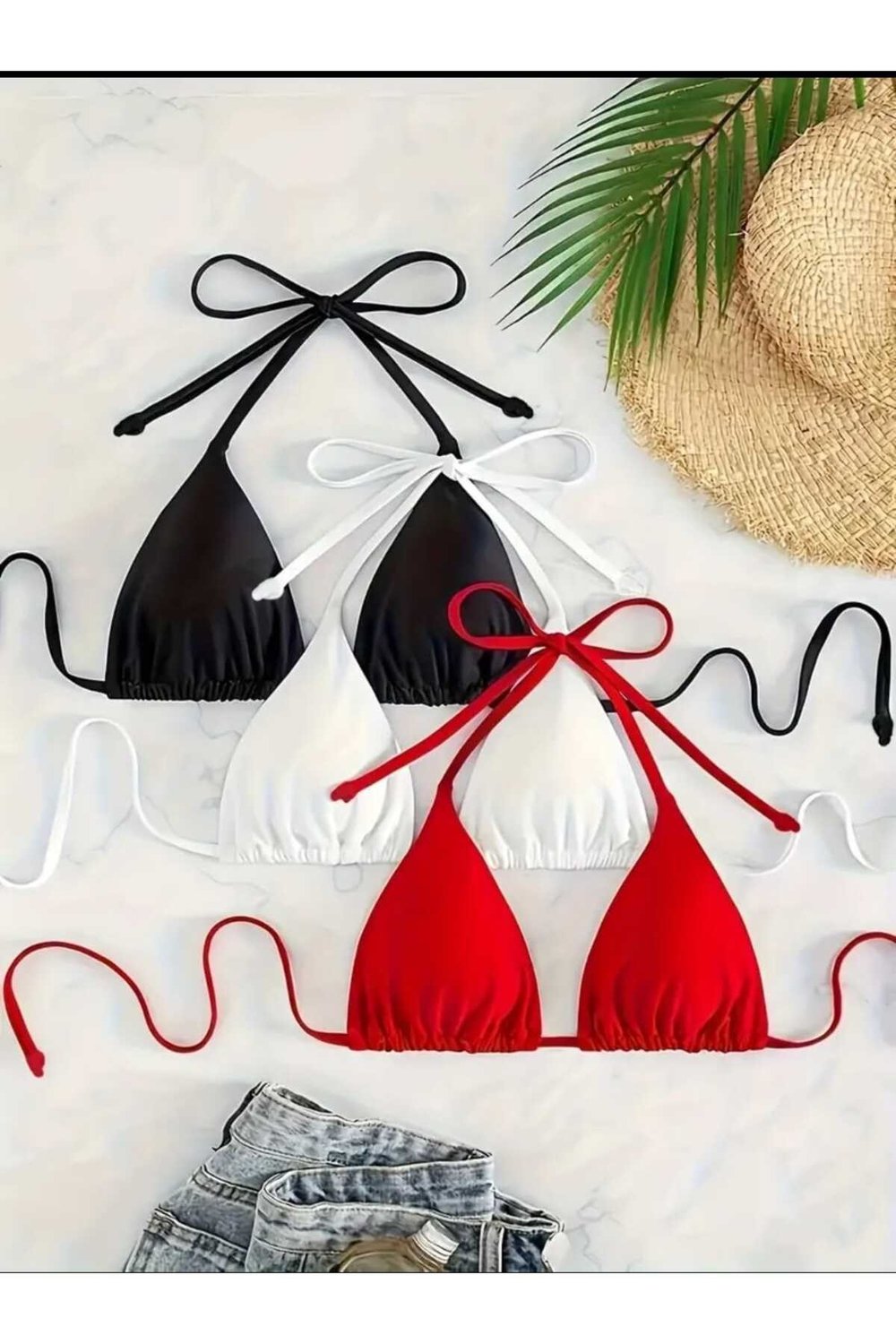 Kırmızı Siyah Beyaz 3 lü Set Bikini Üstü
