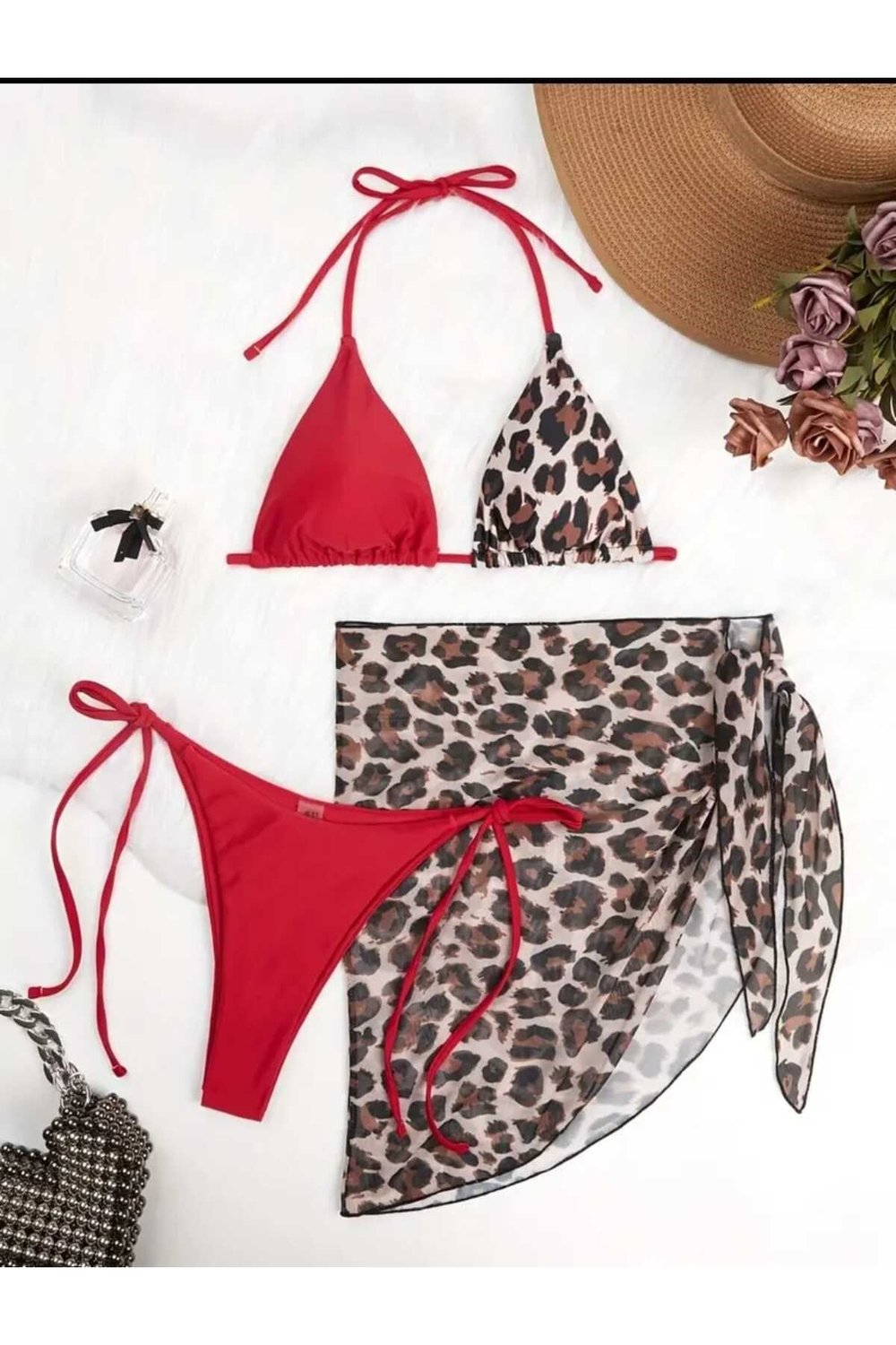 Leopardia şık bikini pareo set