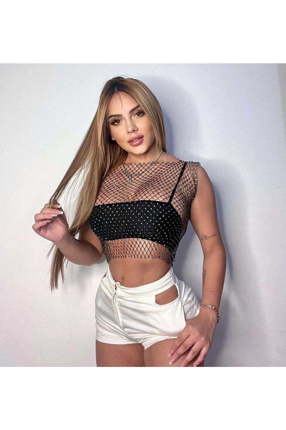 Siyah Taşlı Crop