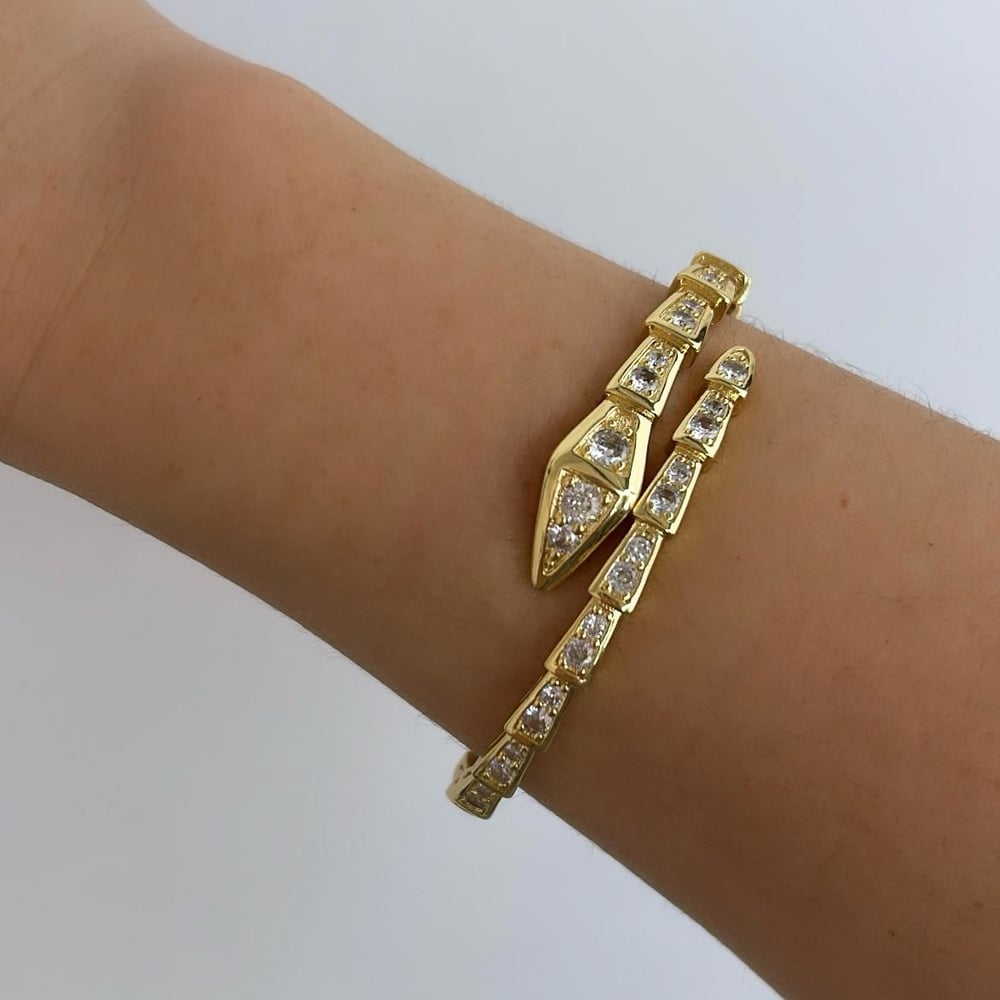 İthal Zirkon Taşlı Snake Kelepçe 17cm