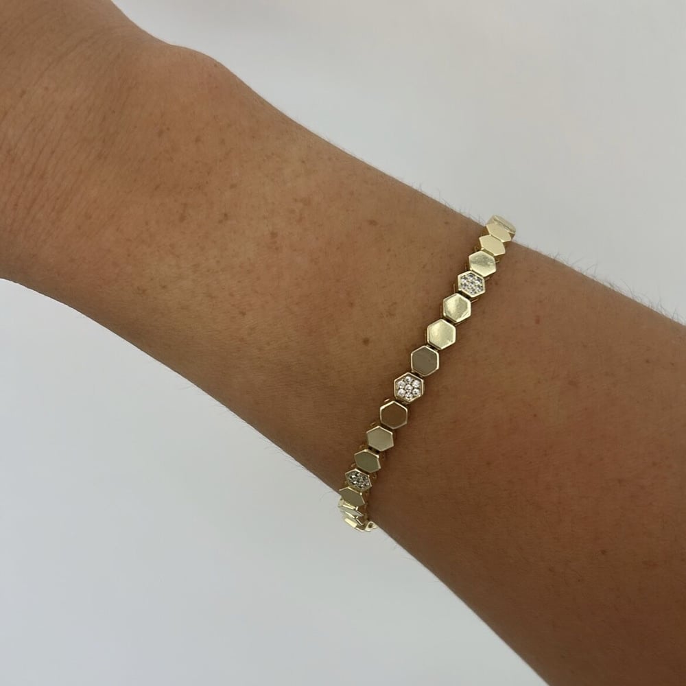 Özel Seri 14k Gold Taşlı Petek Bileklik 19cm