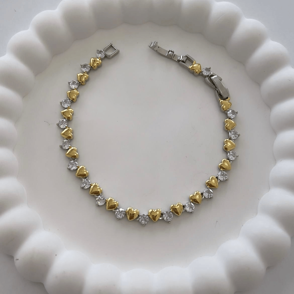 Özel Seri Kalpli Taşlı Bileklik 18cm