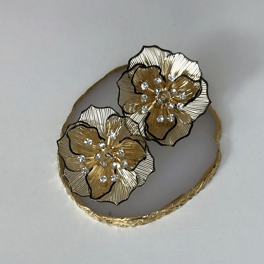 Özel Seri Taşlı Siyah Çiçek Küpe 4 cm