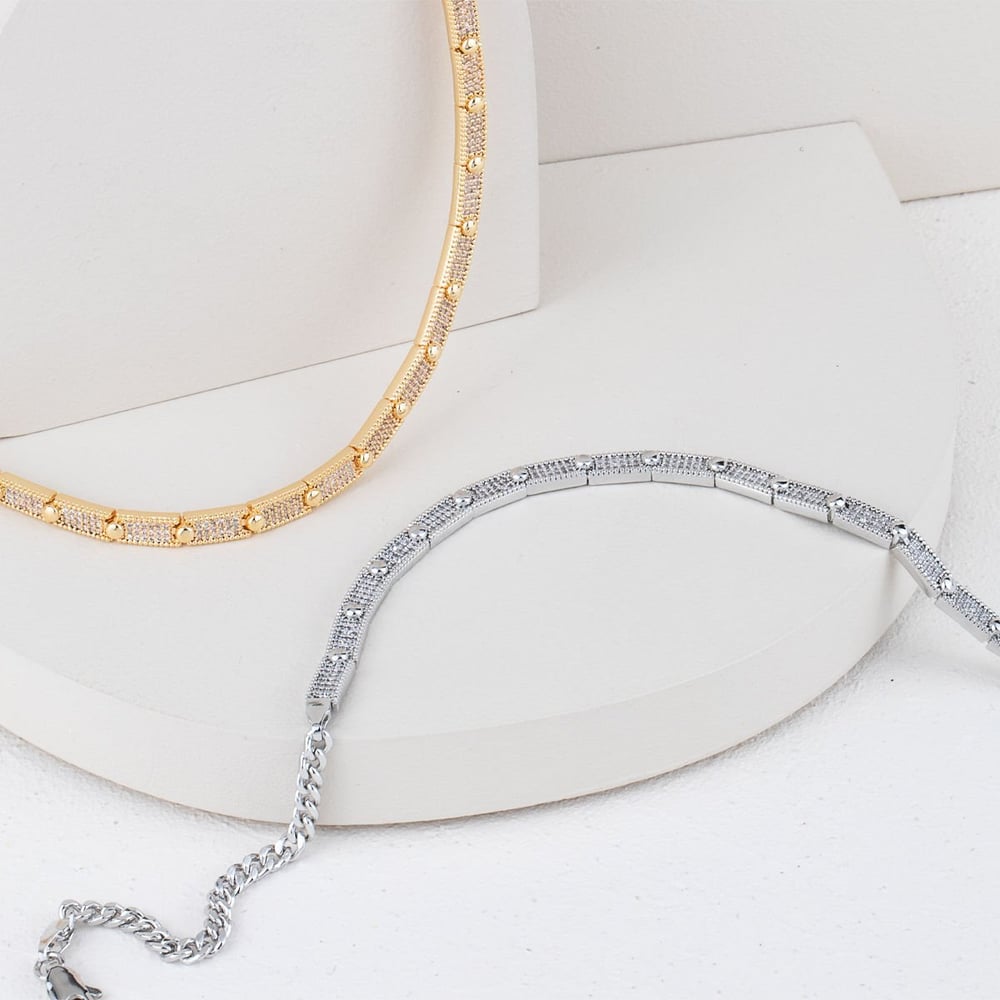 Özel Seri Zirkon Taşlı Choker Plaka Kolye 45cm