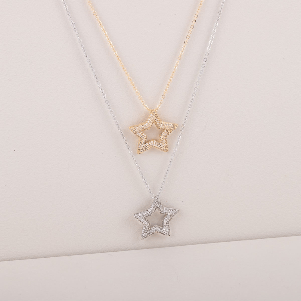Özel Seri Zirkon Taşlı Yıldız Kolye 45cm