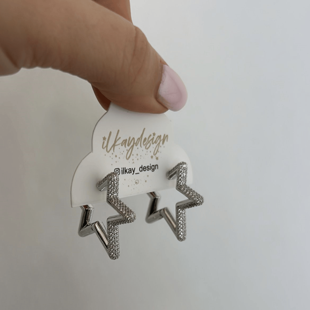 Özel Seri Zirkon Taşlı Yıldız Küpe 2,5cm
