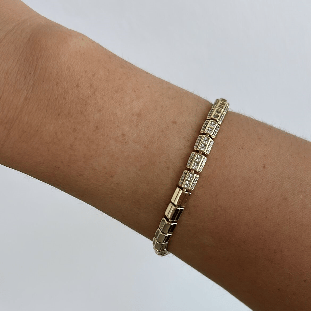 Vip Seri 14k Gold Taşlı Plaka Bileklik 18,5cm