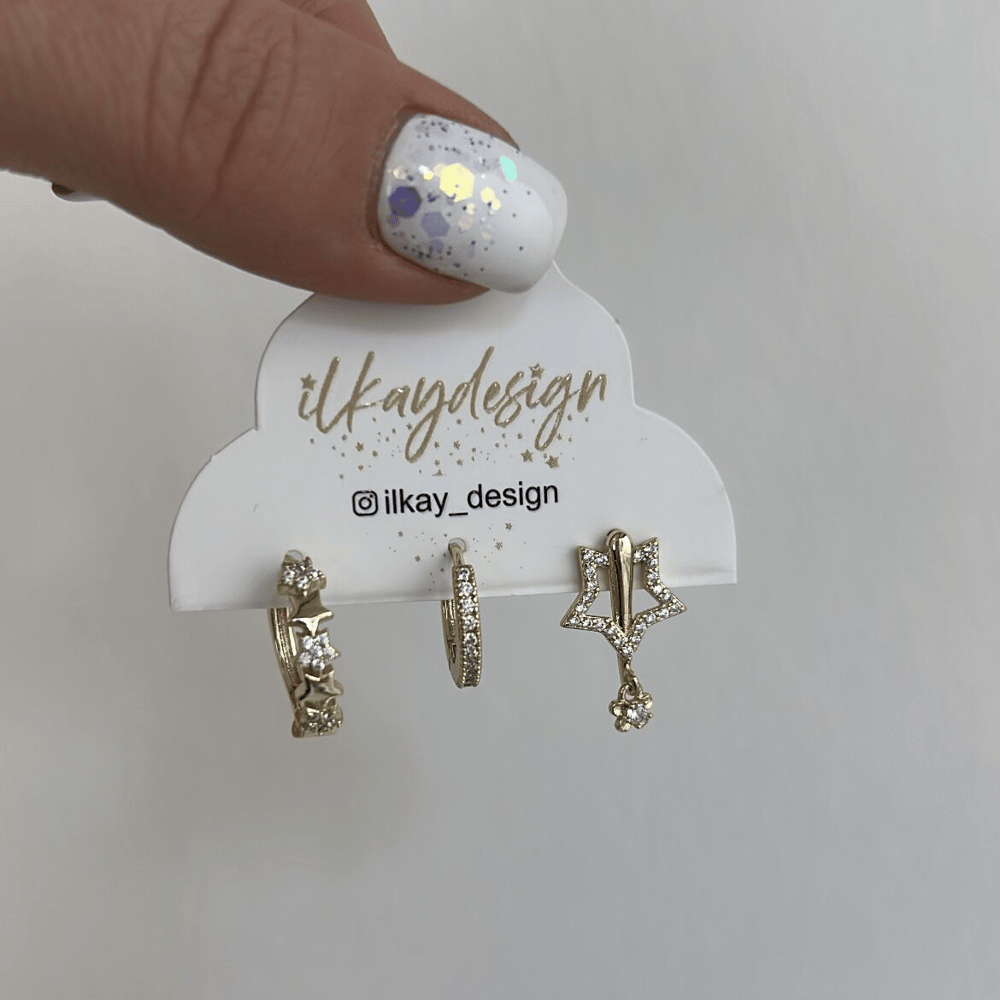 Vip Seri Taşlı Set Küpe Gold