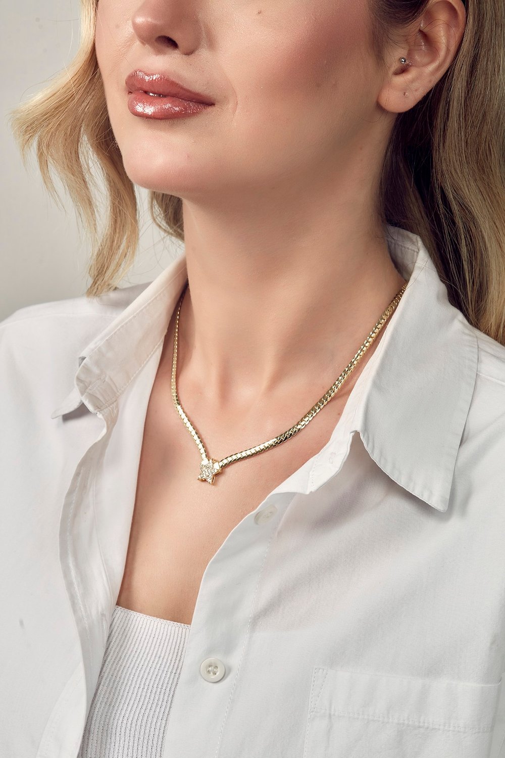 Özel Seri 14k Gold Yıldızlı Zincir  Kolye 45cm