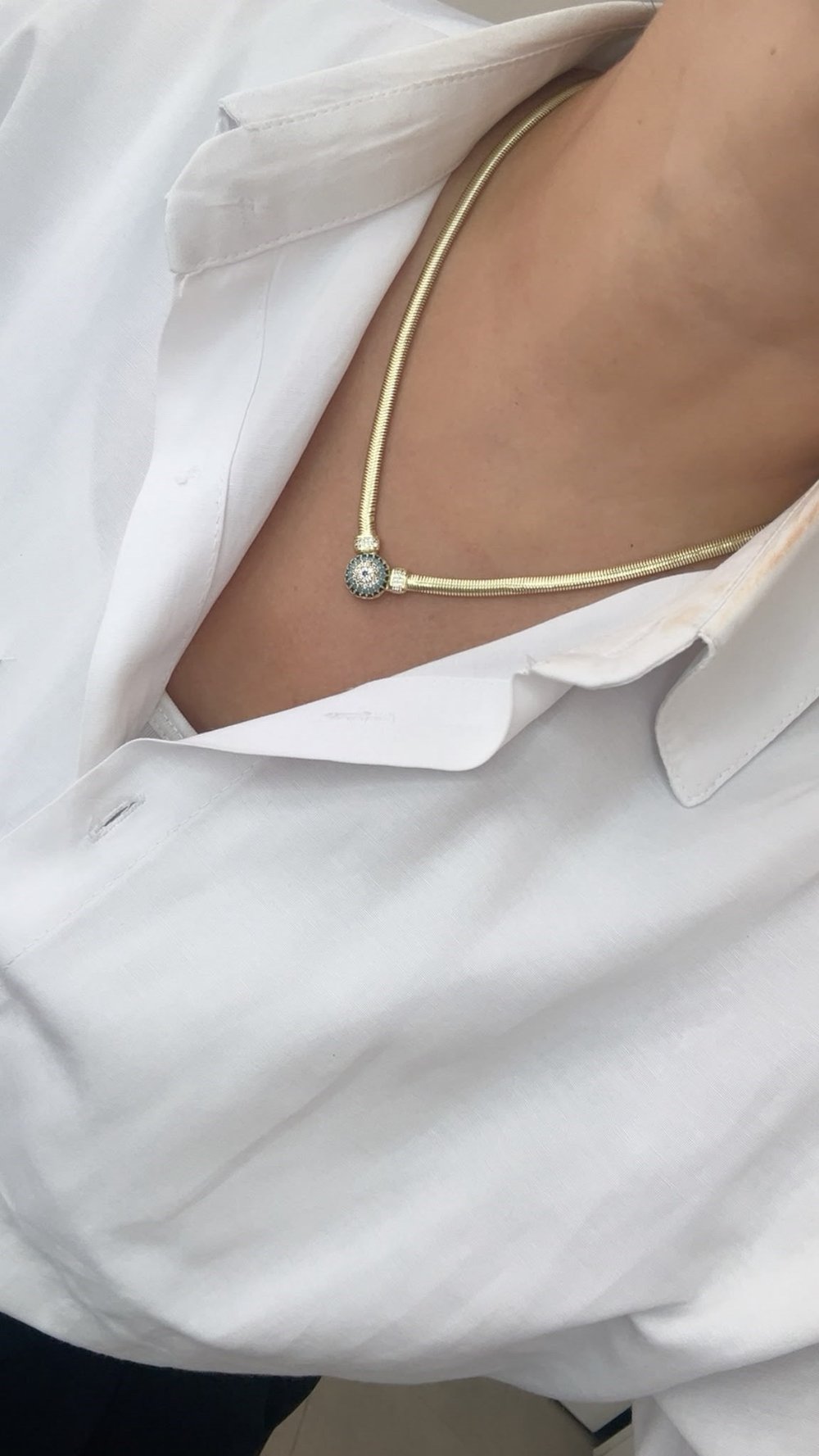 Vip Seri 14K Gold Nazar Gözlü Kolye 50 cm 