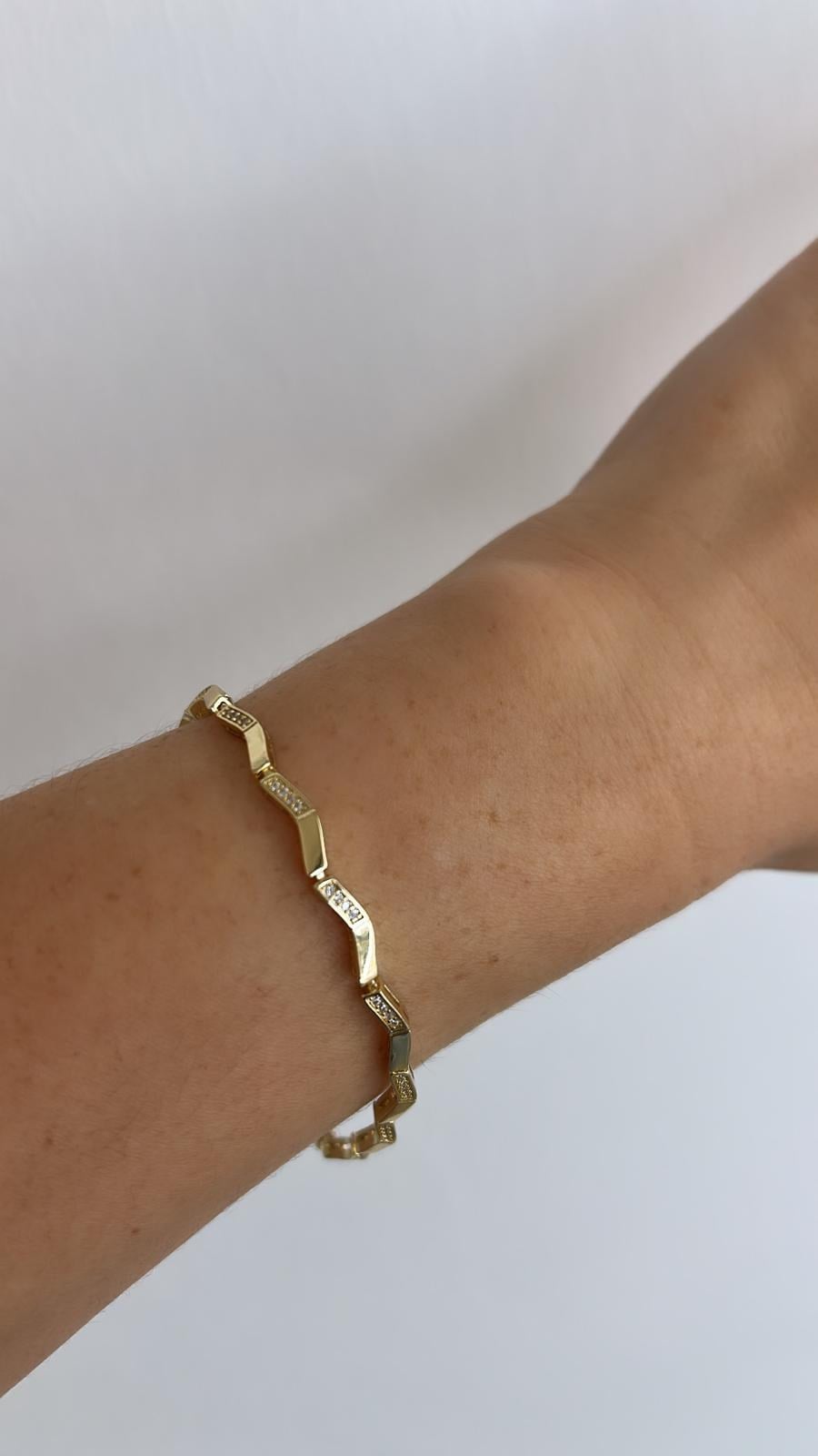 Vip Seri 14K Gold Taşlı Zigzag Bileklik 19 cm