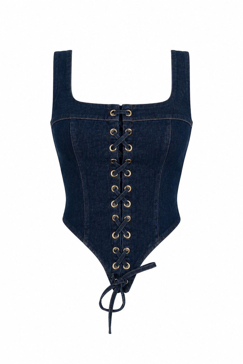 Bağcık Detaylı Denim Korse Bluz