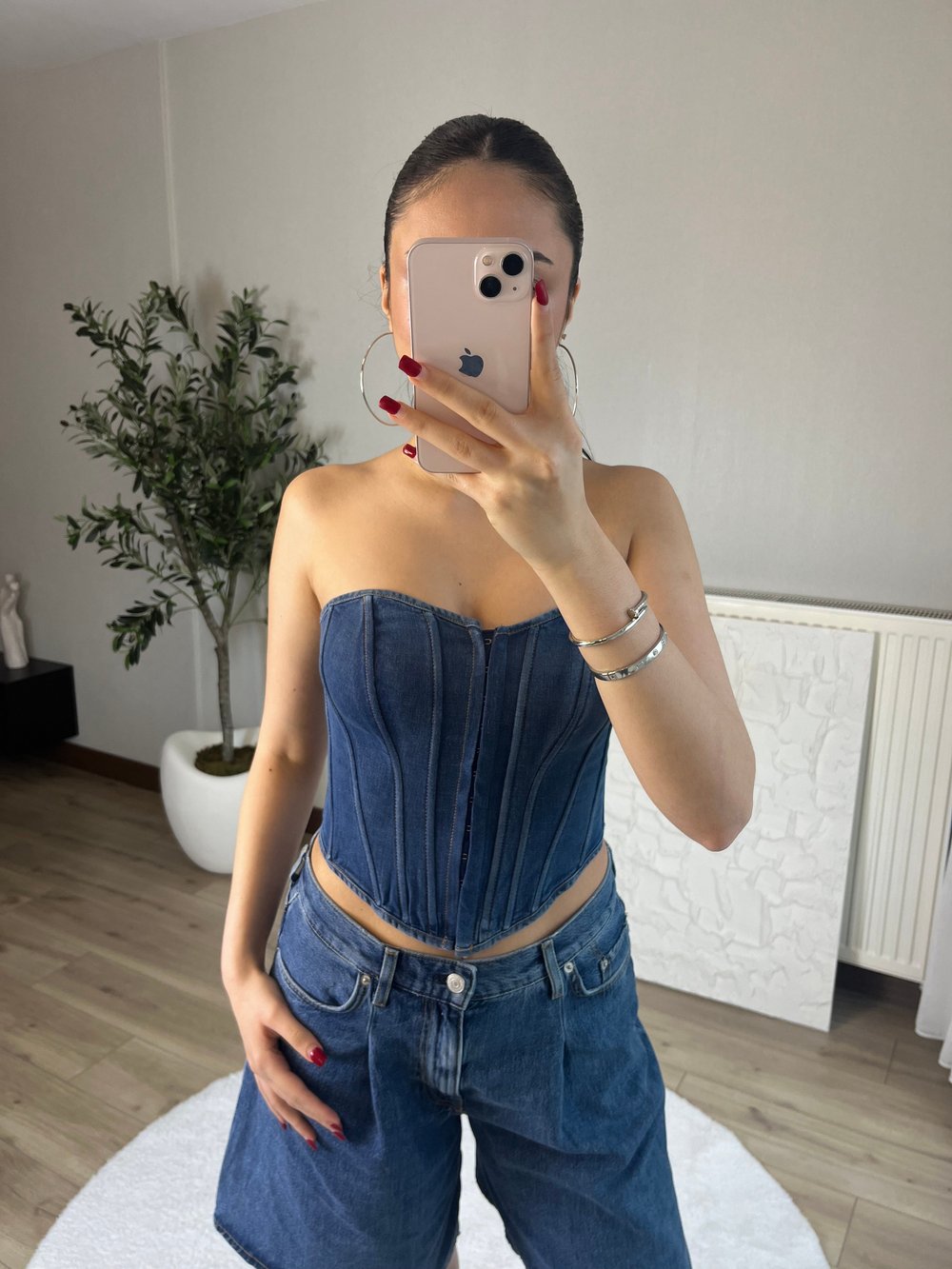 Denim Straplez Büstiyer