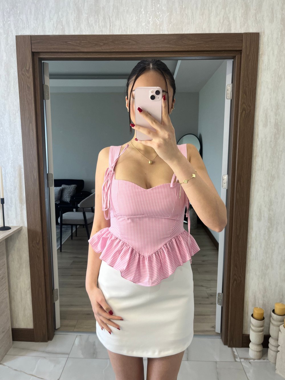 Pötikareli Korse Bluz Pembe