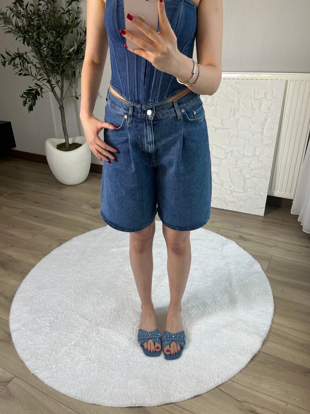 Yüksek Bel Denim Şort