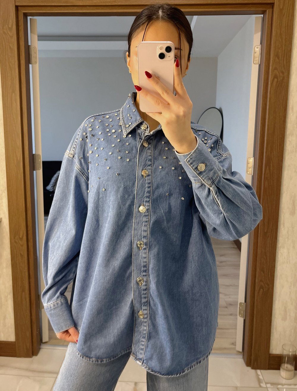 Zr Taşlı Denim Gömlek