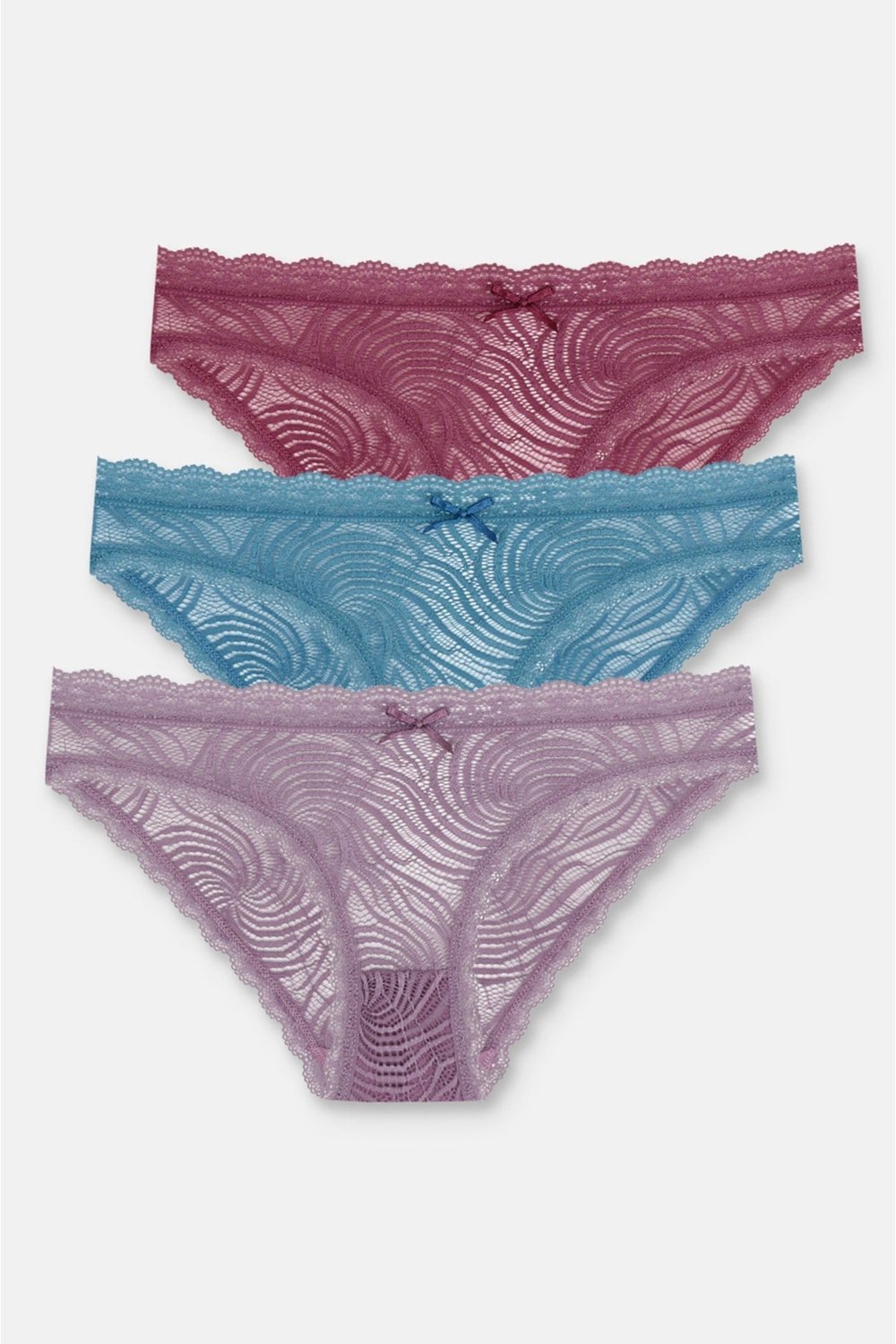 3lü Dantelli Normal Bel Slip Külot
