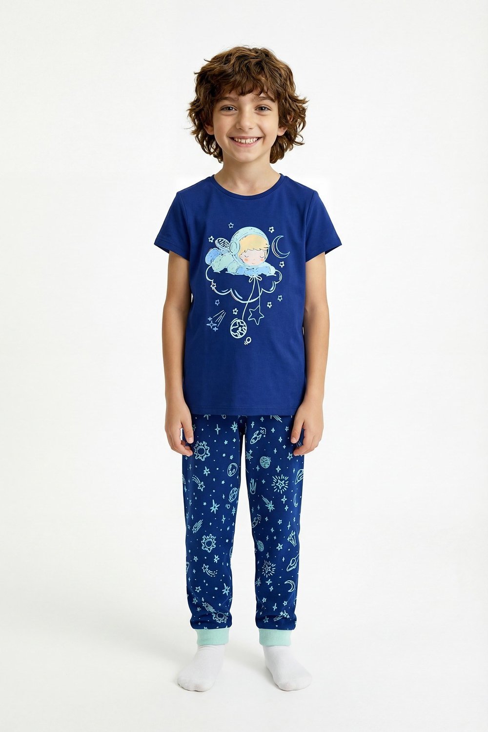 Lacivert Erkek Çocuk Cosmic Nap Pamuklu 2li Pijama Takımı
