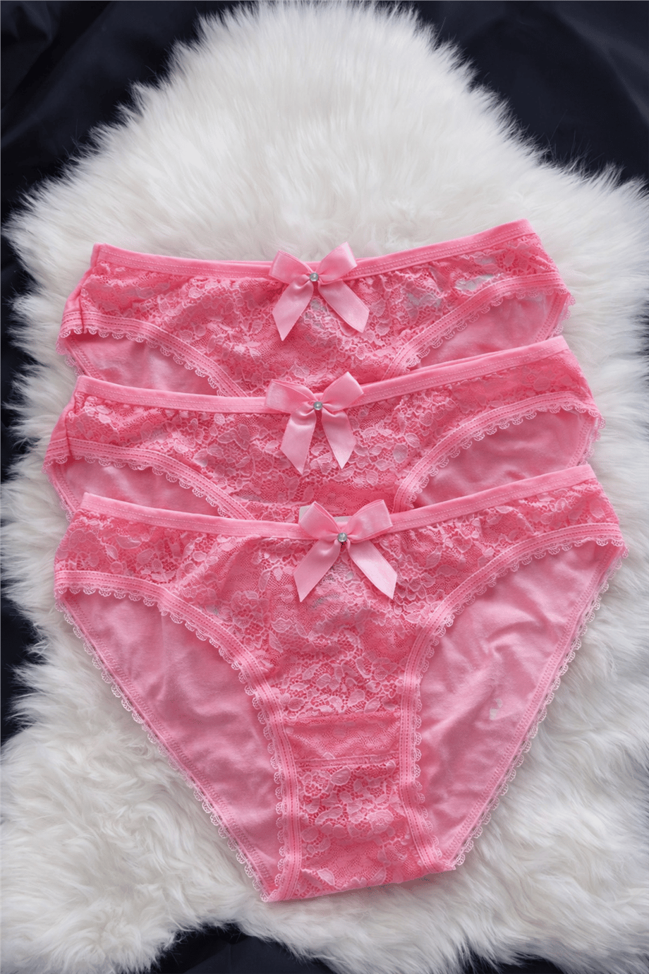 Kadın Dantelli Fiyonklu Külot 3’lü Set NSA-58054 - PEMBE
