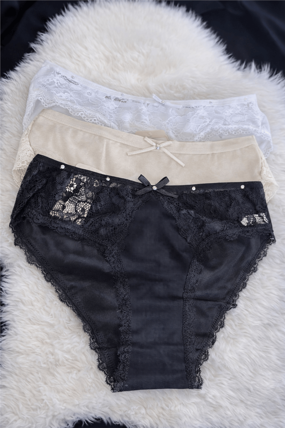 Kadın Dantelli Pamuklu Bikini Külot 3’lü Set NSA-58058 - Çok Renkli