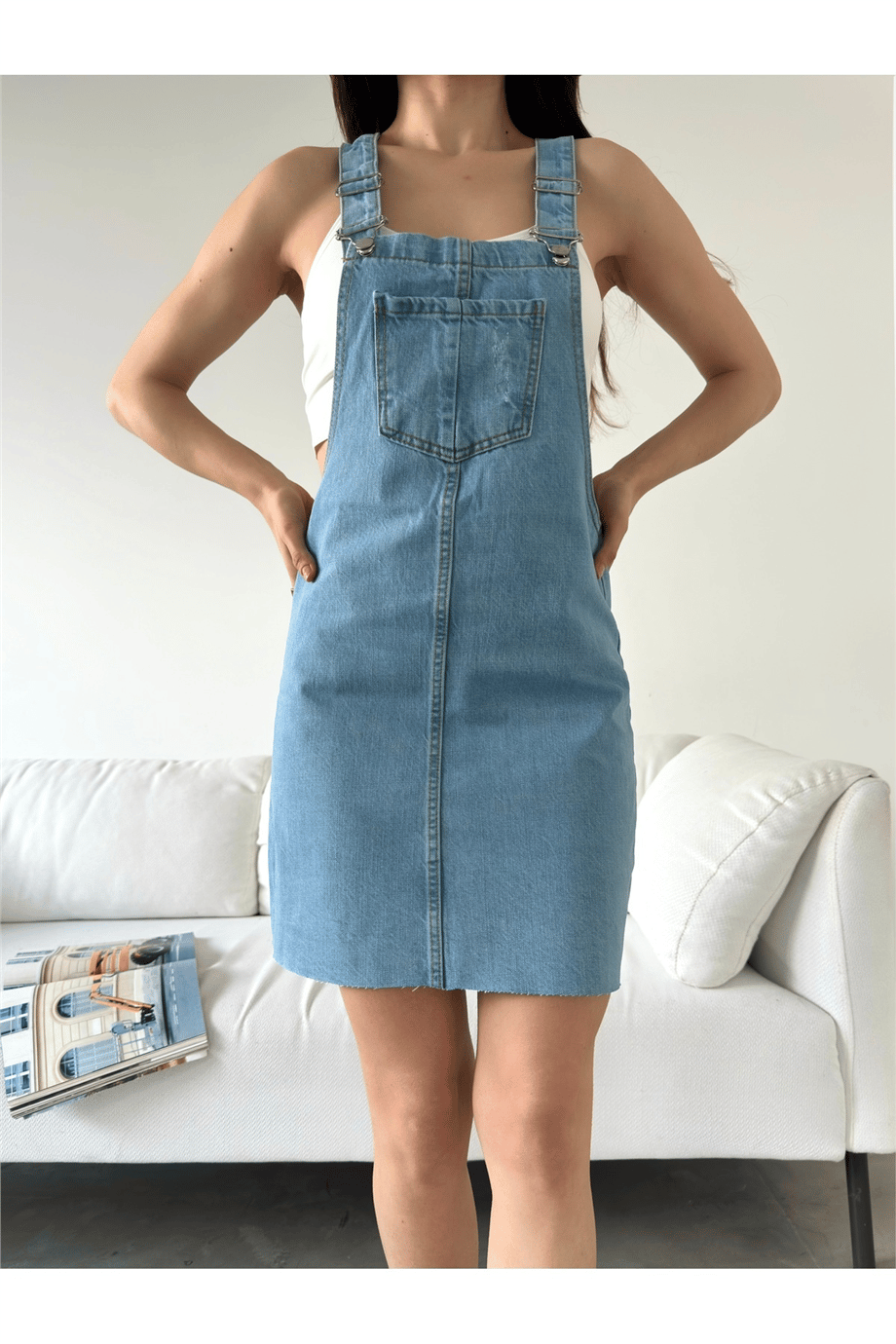 Kadın Denim Salopet Elbise - Mavi