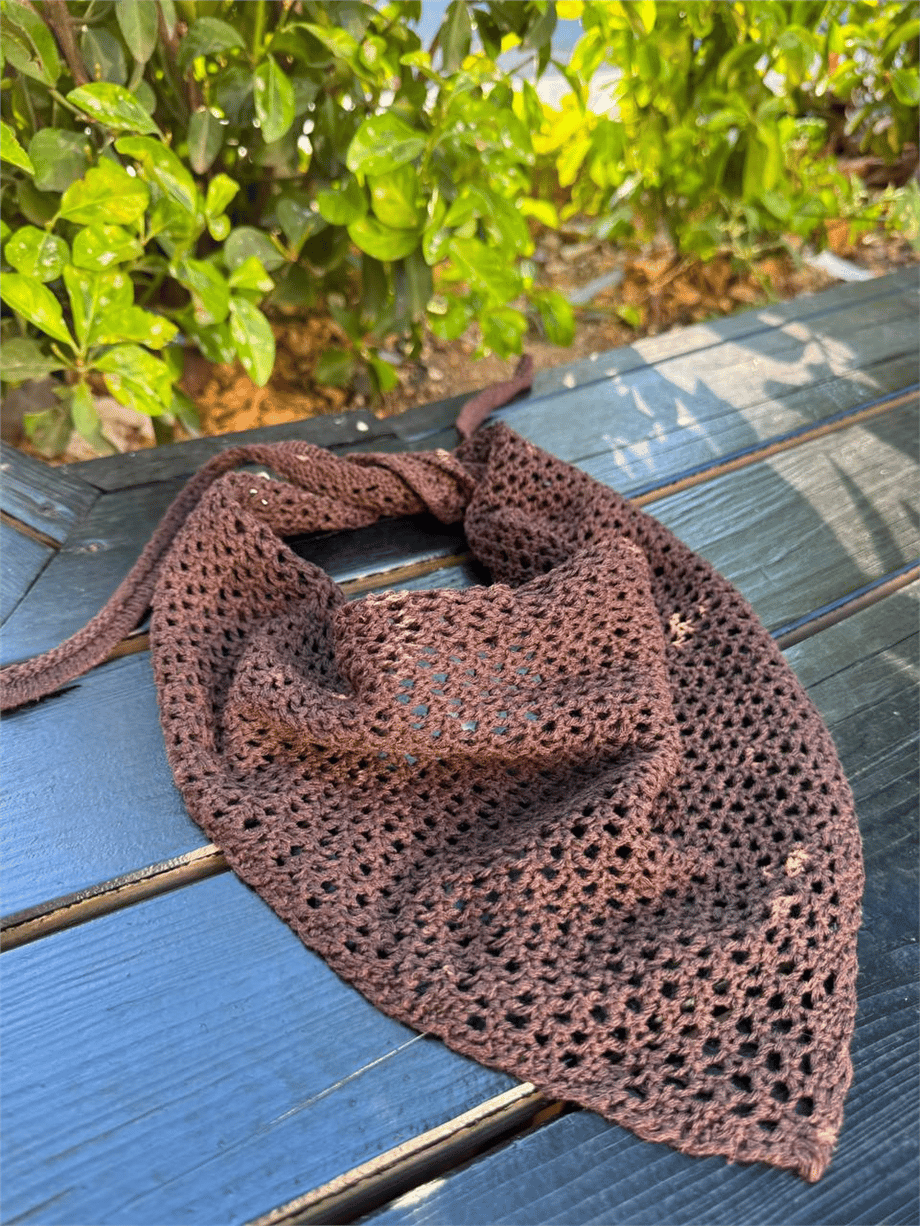 Kadın File Örgü Bohem Bandana - Kahverengi