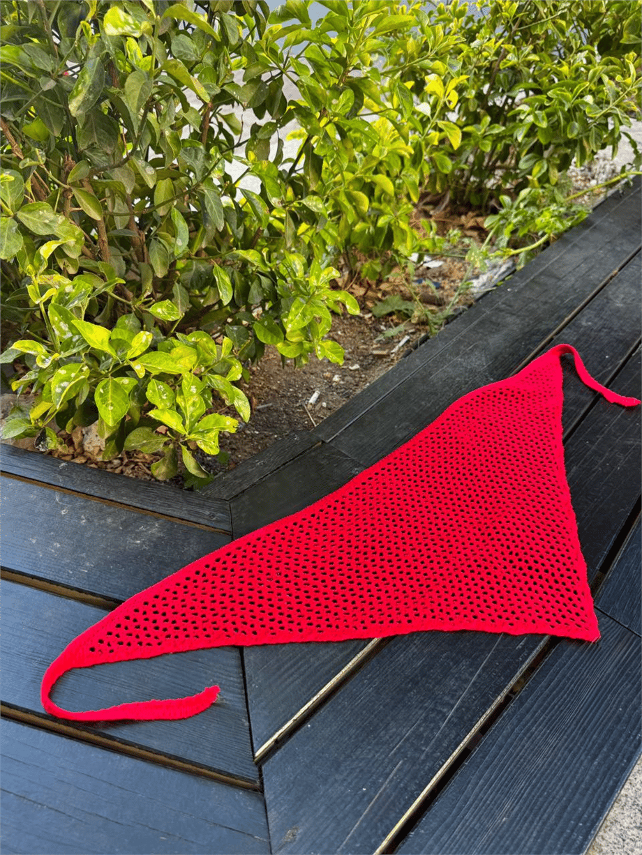 Kadın File Örgü Bohem Bandana - Kırmızı