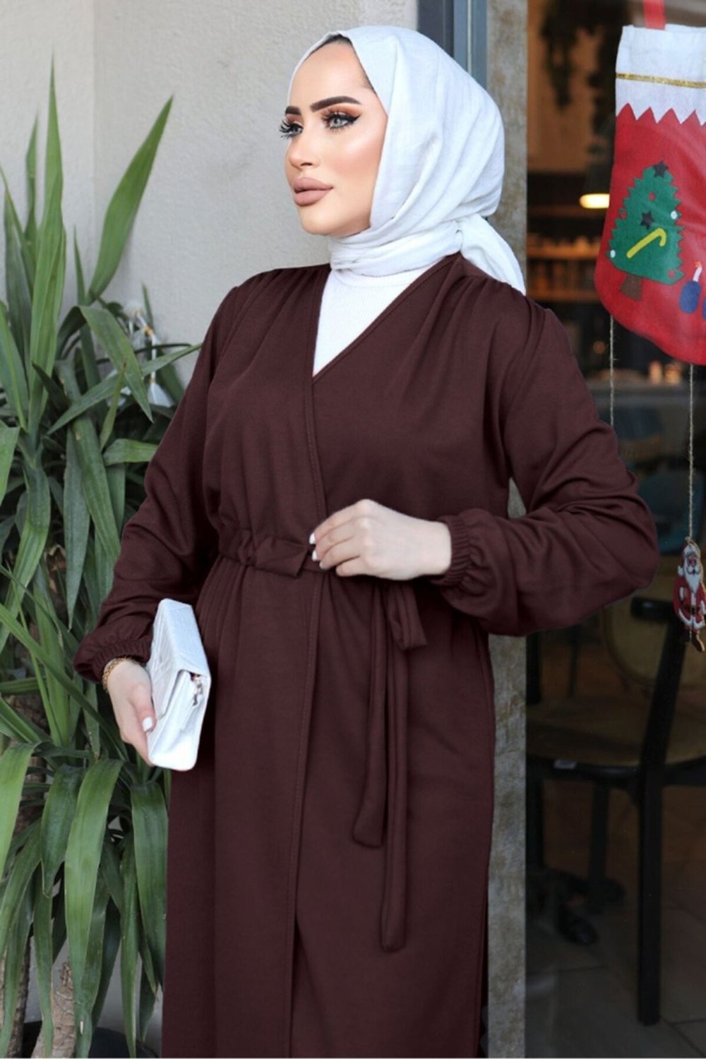 Kadın Kuşaklı Uzun Tunik Hırka ZYN-58915 - BORDO